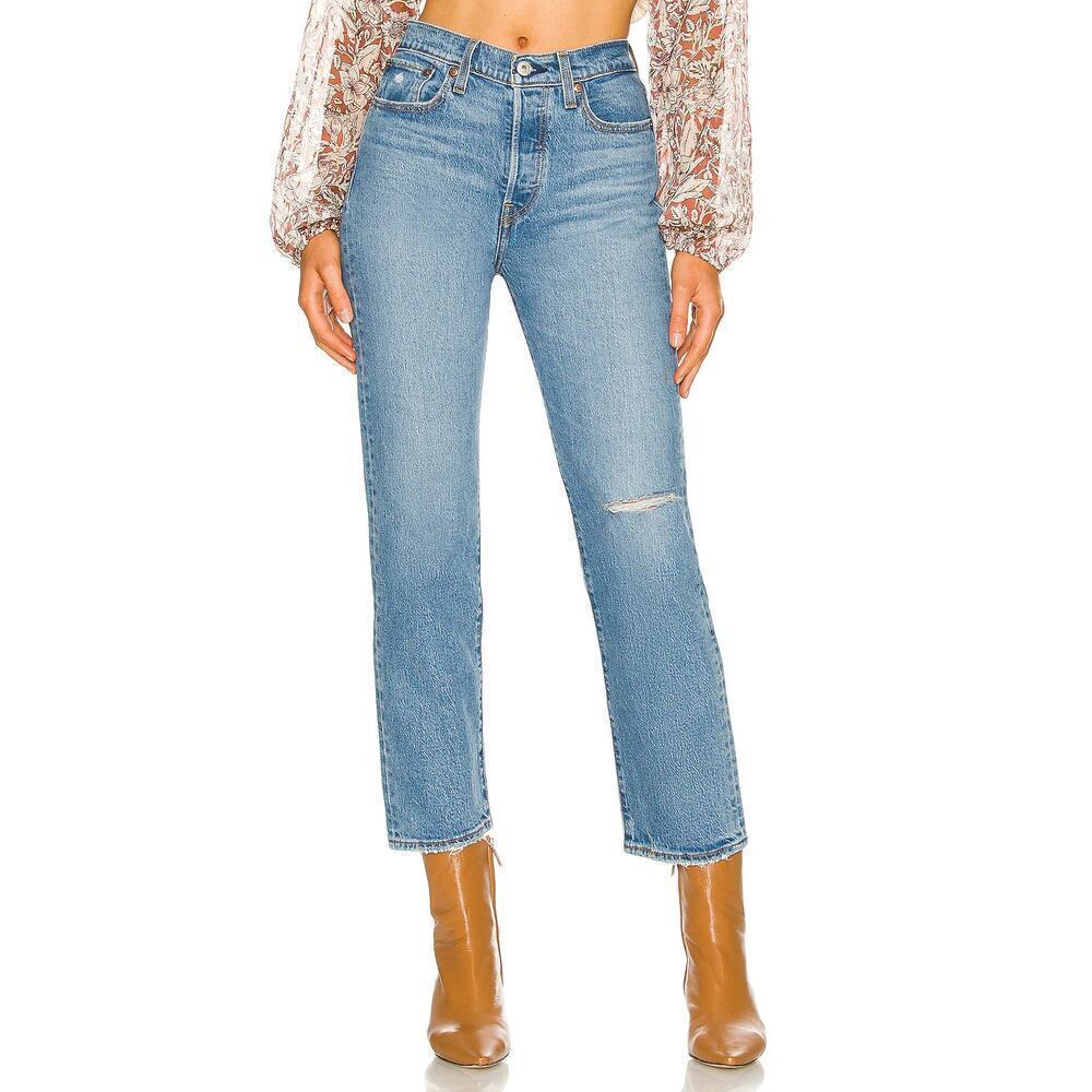 Levi's Wedgie High Rise Straight Leg Ankle Denim Jeans Salsa Spice Blue 31